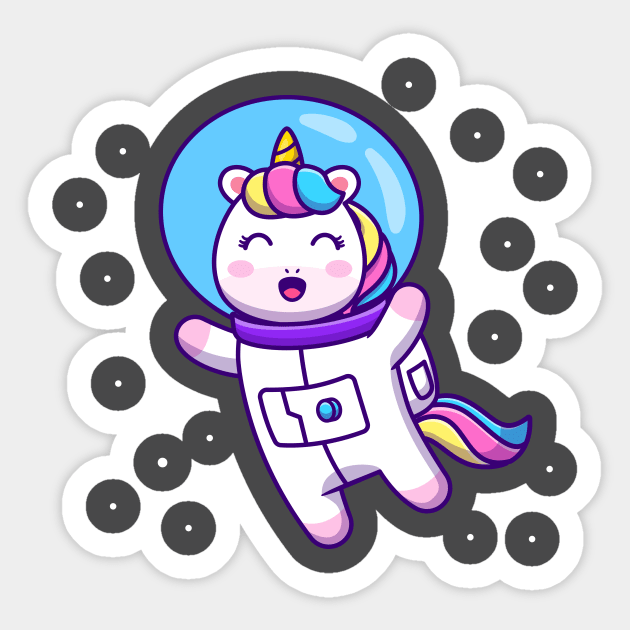 Cute Unicorn Astronaut Floating In Space Cartoon Sticker by Catalyst Labs